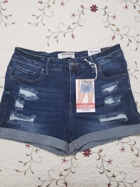 Wax Jean Indigo Distressed Cuffed Women's Denim Shorts